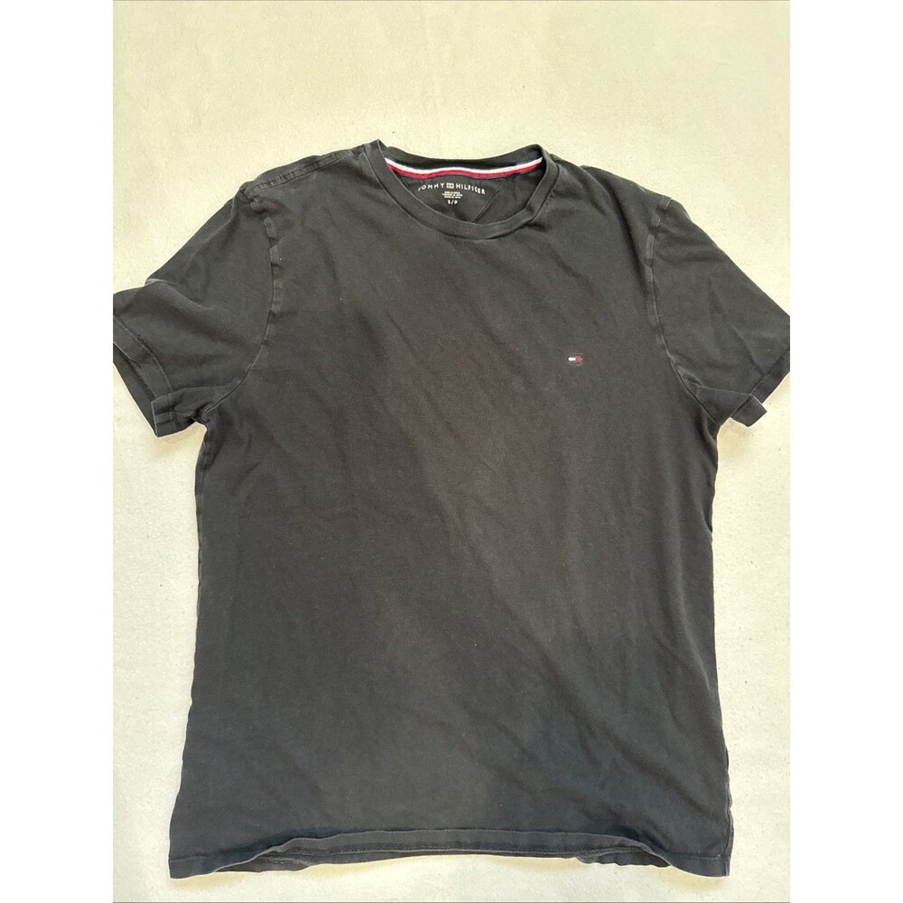 Tommy Hilfiger Mens T Shirt Black Flag Logo Sz Small